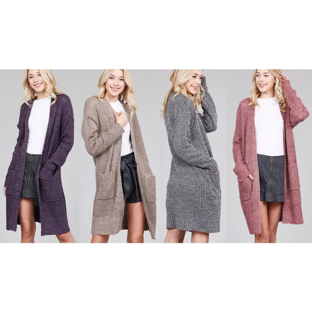 Berry Pink Knit Long Pocket Cardigan - Picture 2 of 3